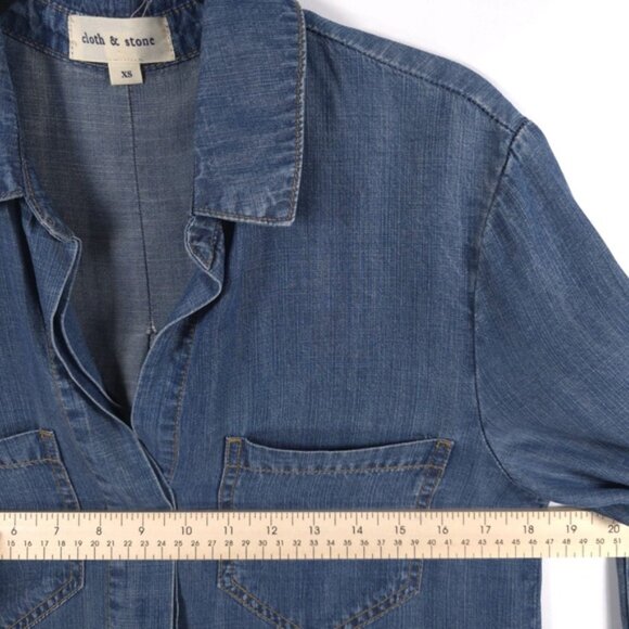 Anthropologie CLOTH & STONE Button Down Shirt SPLIT BACK Hi Lo Roll‎ Tab Size XS - Picture 7 of 13